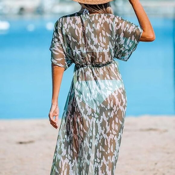 CUPSHE MAXI OPEN FRONT CARDIGAN DRAWSTRING SWIMSUIT COVER UP SIZE SMALL NWT - Picture 4 of 5